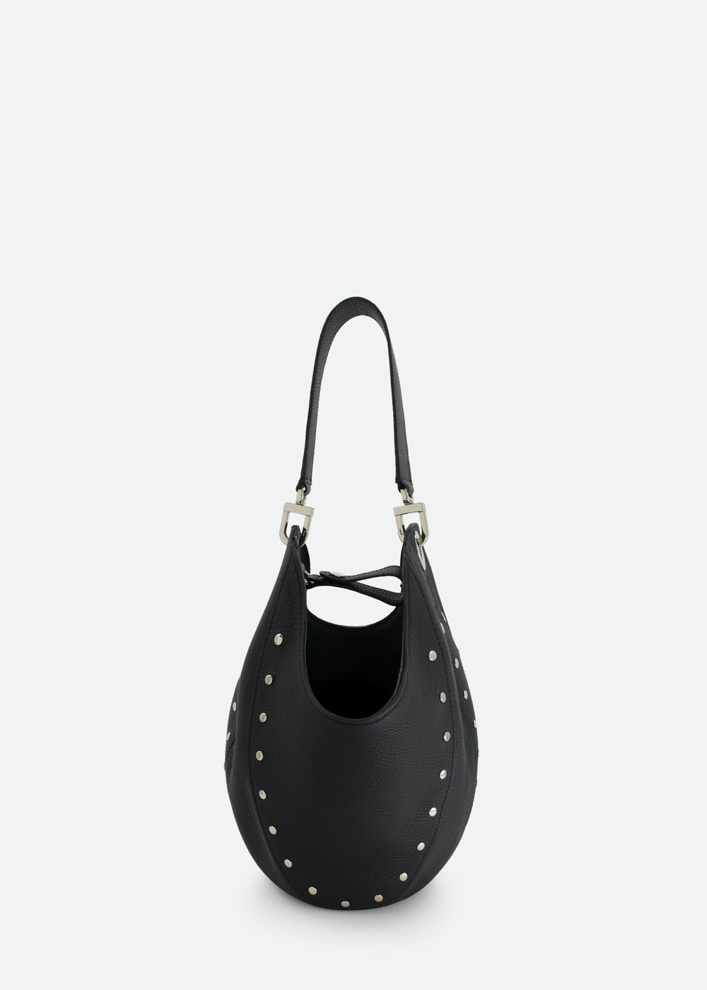 SMALL LEATHER BUCKET BAG W/ SWIVEL & STUD DETAILS