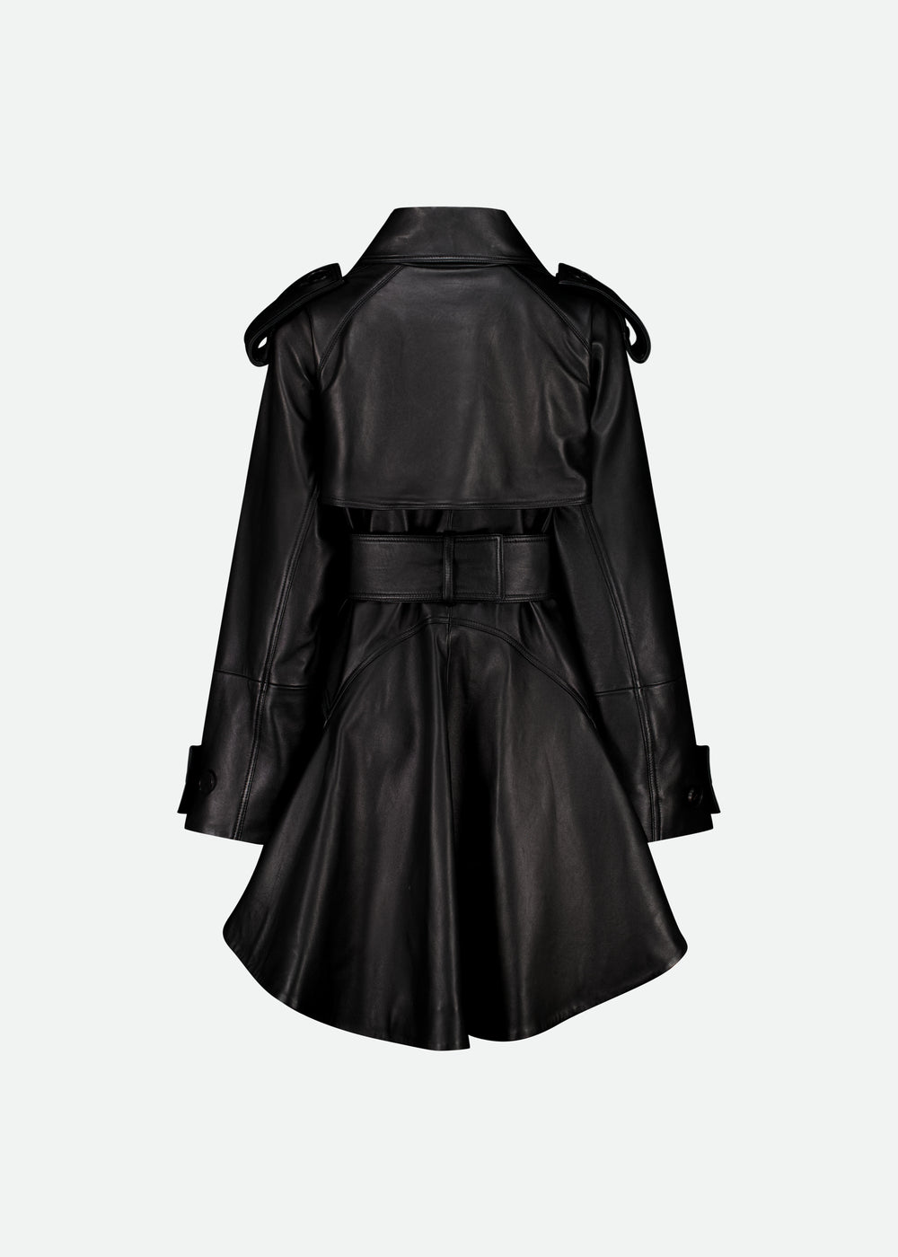 SHORT LEATHER TRENCH COAT W/ PEPLUM BACK PRE-ORDER