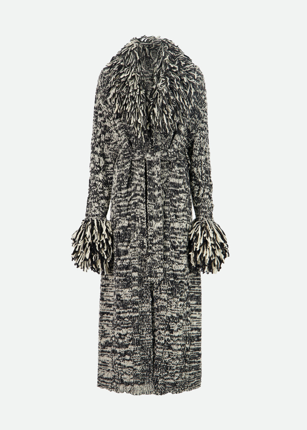 LONG KNIT ROBE COAT W/ BOUCLÉ COLLAR AND CUFFS