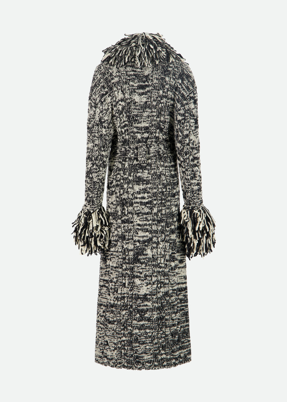LONG KNIT ROBE COAT W/ BOUCLÉ COLLAR AND CUFFS