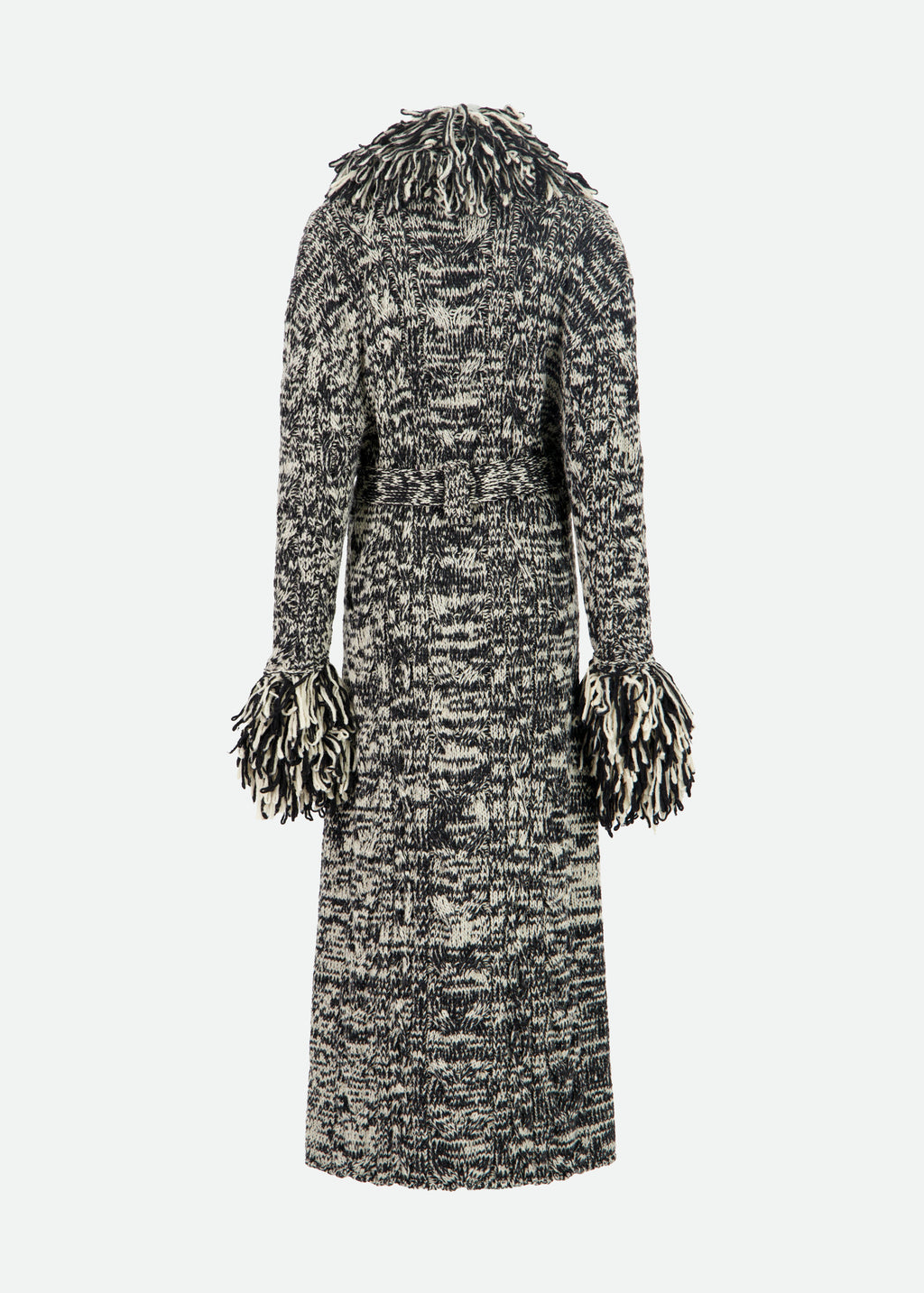 LONG KNIT ROBE COAT WITH BOUCLÉ COLLAR AND CUFFS - 3 Left