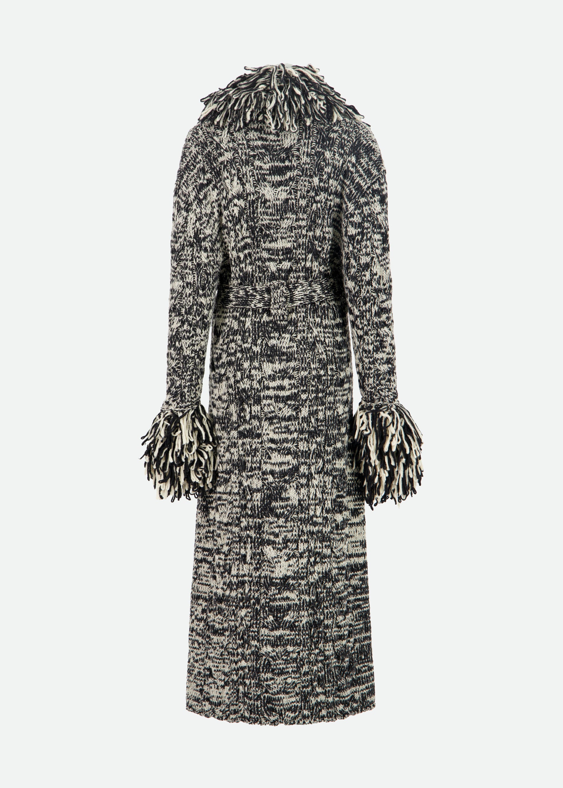 LONG KNIT ROBE COAT WITH BOUCLÉ COLLAR AND CUFFS - 3 Left