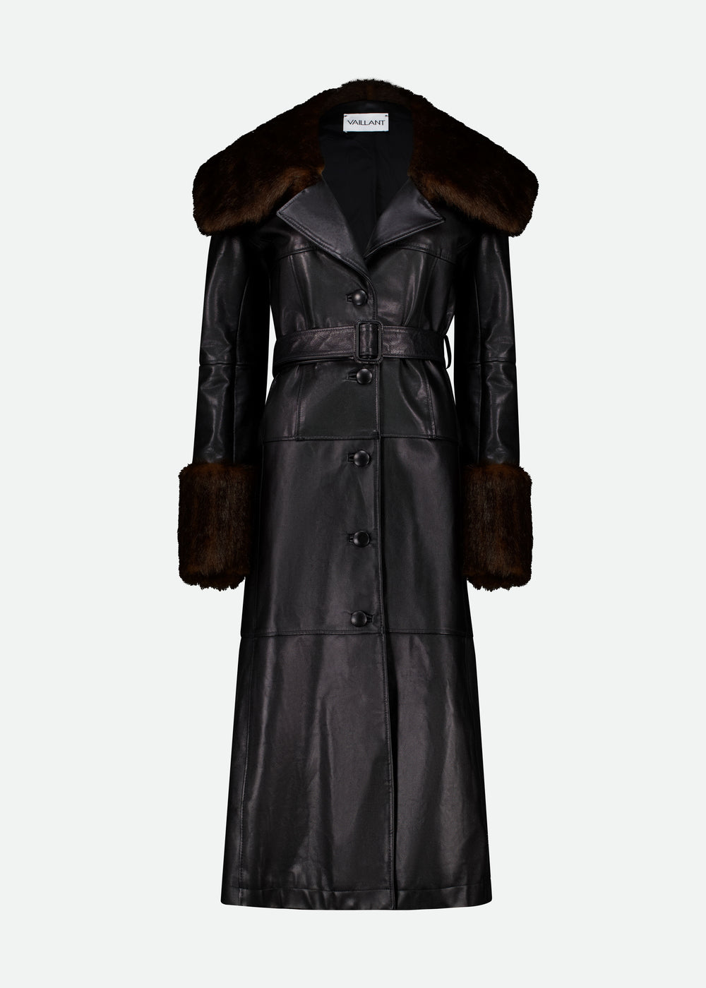 MIDI TRENCH COAT W/ FAUX FUR COLLAR AND CUFFS