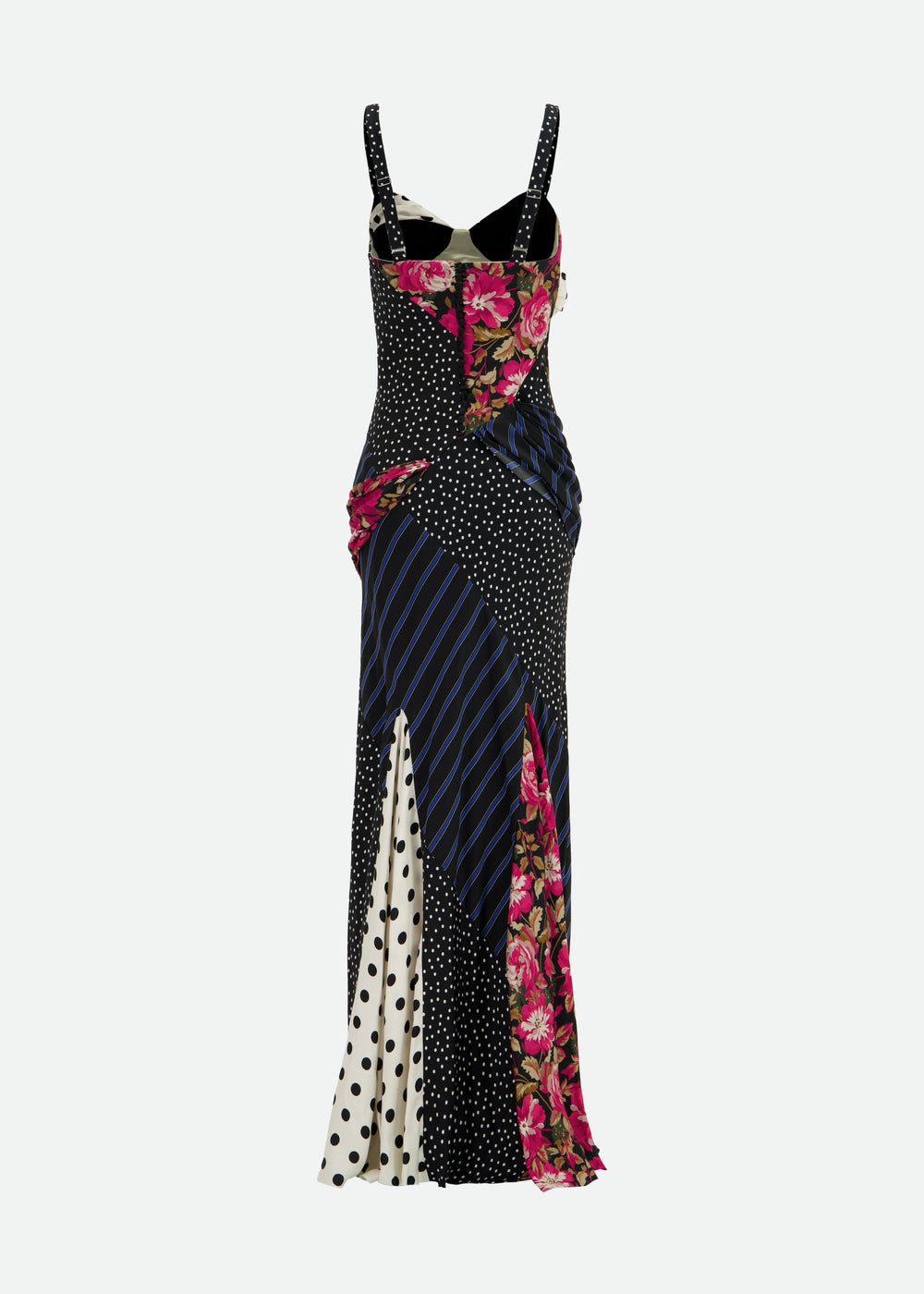 ASYMMETRIC PATCHWORK BIAS DRESS W/ DRAPING DETAIL