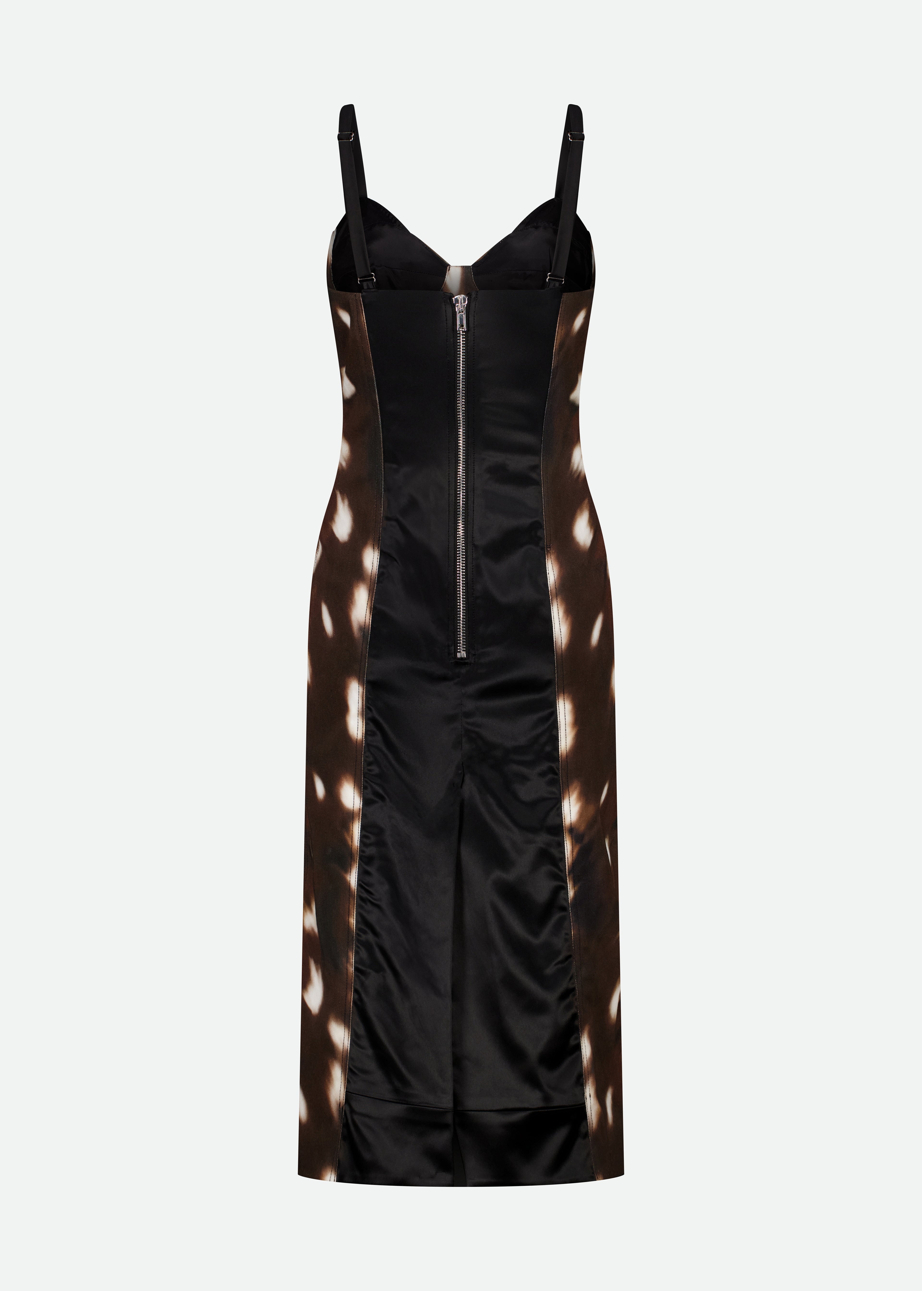 BUSTIER BODYCON PRINTED DRILL MIDI DRESS