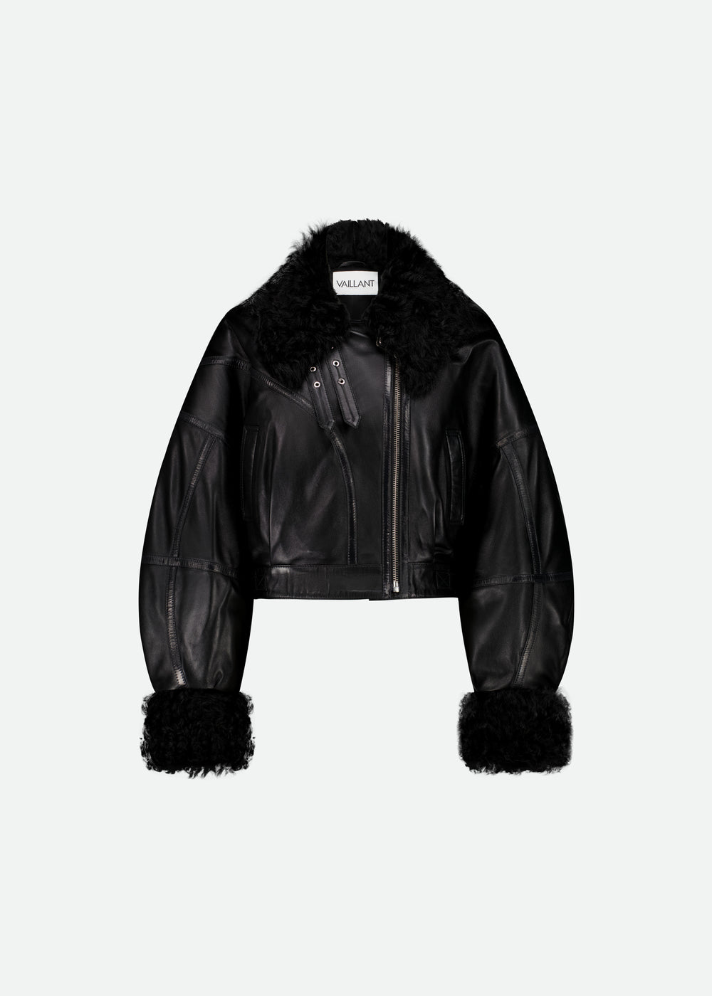 SIGNATURE PUFFY AVIATOR JACKET W/SHEARLING TRIM