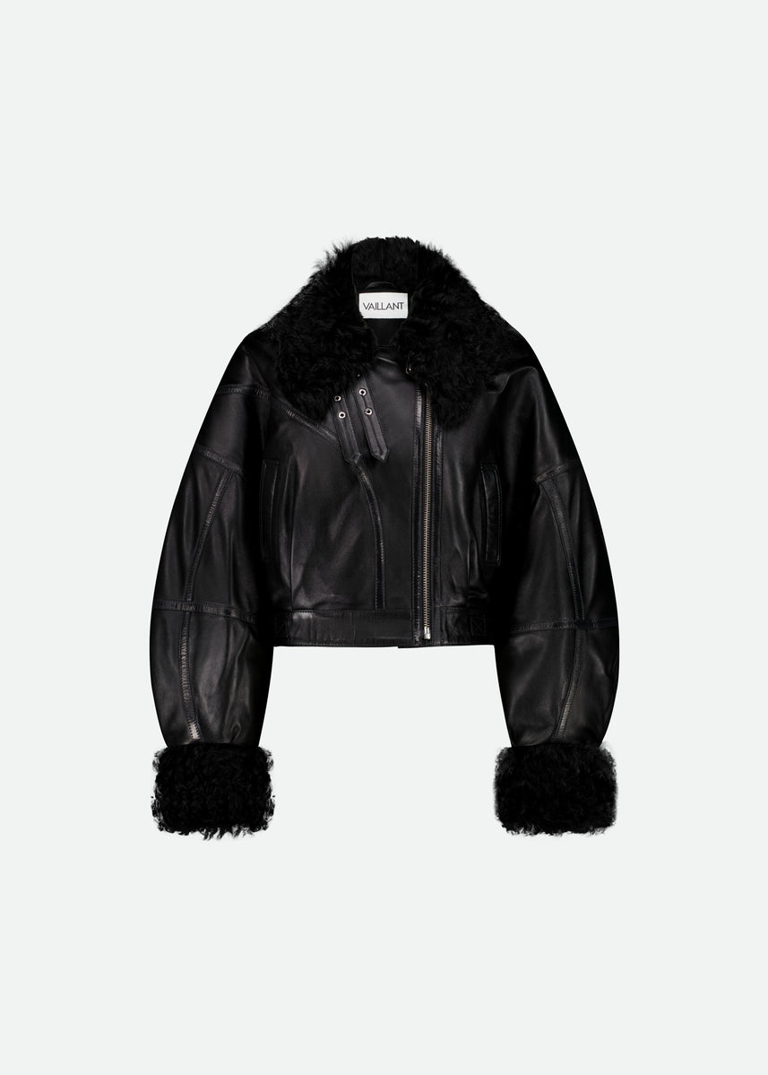 SIGNATURE PUFFY AVIATOR JACKET W/SHEARLING TRIM - Last one