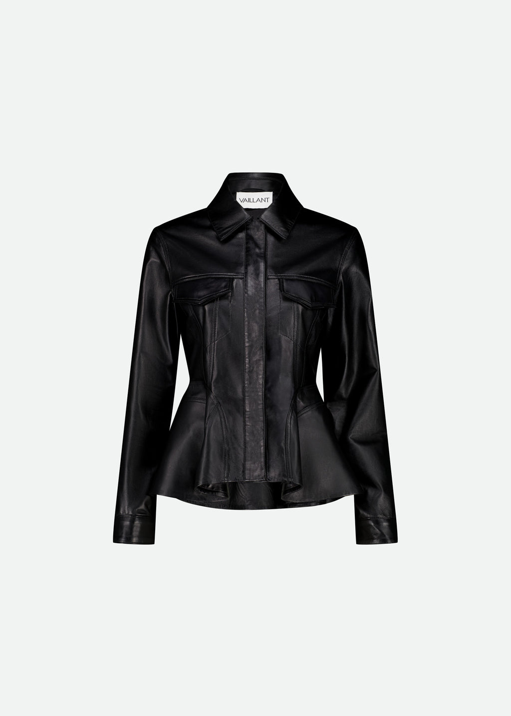 LEATHER TRUCKER JACKET W/ FLARED PEPLUM WAIST- LAST ONE