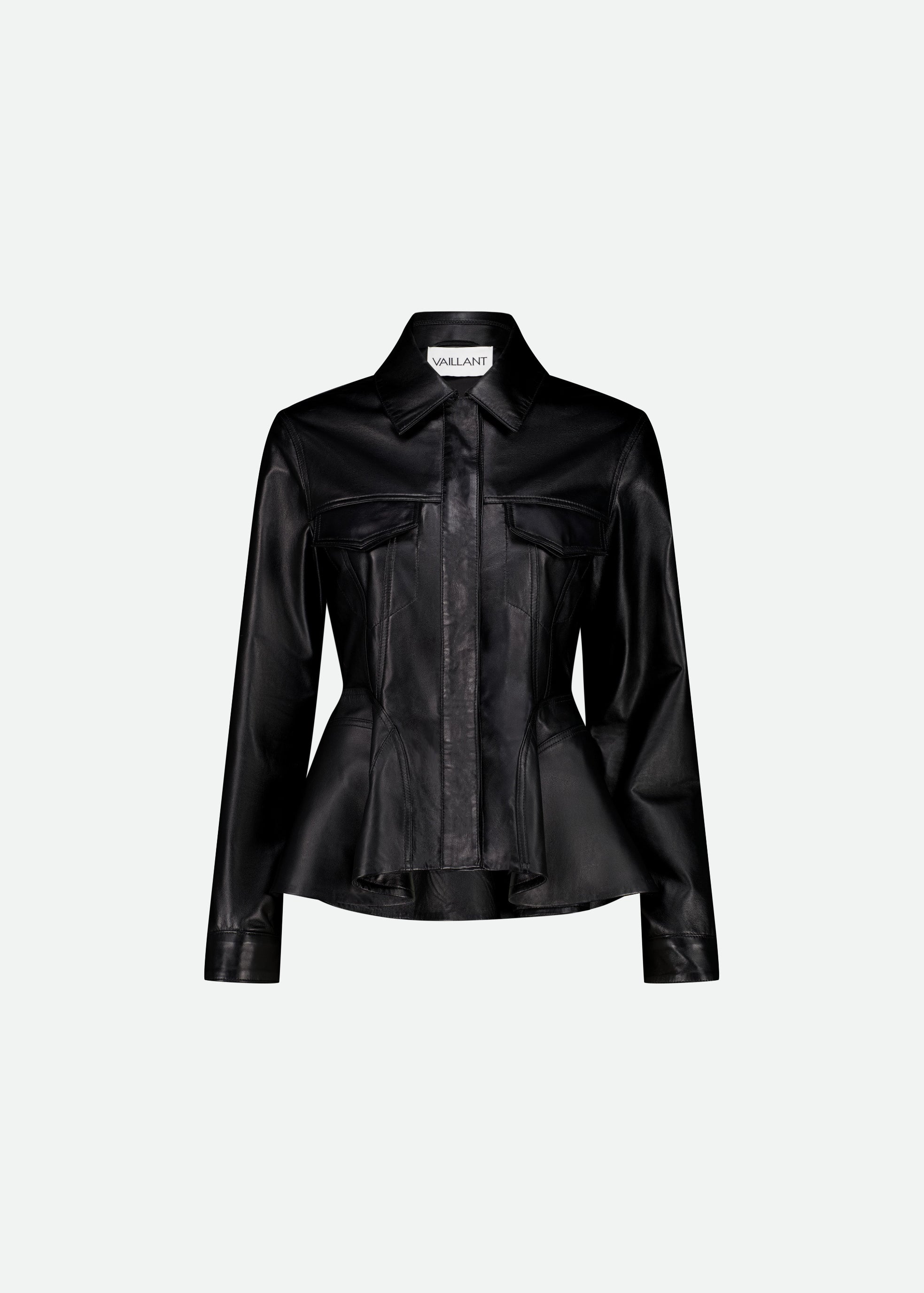 LEATHER TRUCKER JACKET W/ FLARED PEPLUM WAIST- LAST ONE