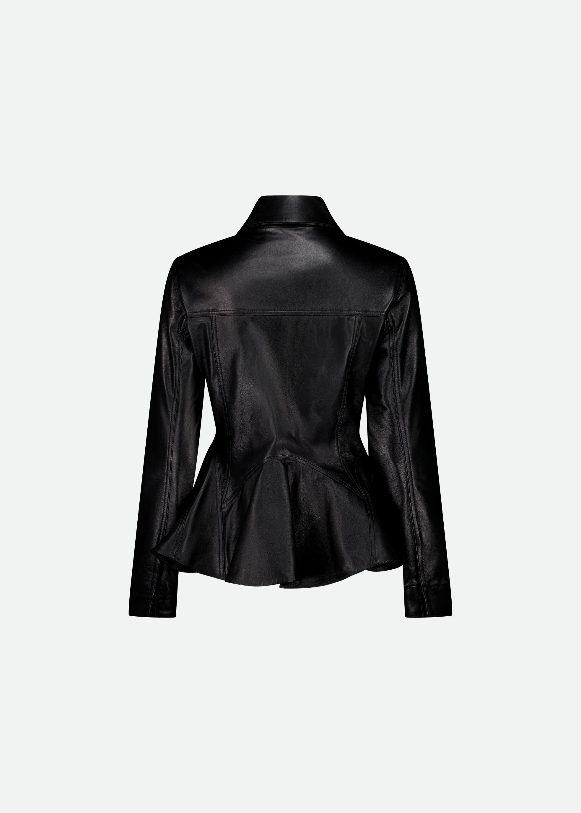 LEATHER TRUCKER JACKET W/ FLARED PEPLUM WAIST- LAST ONE