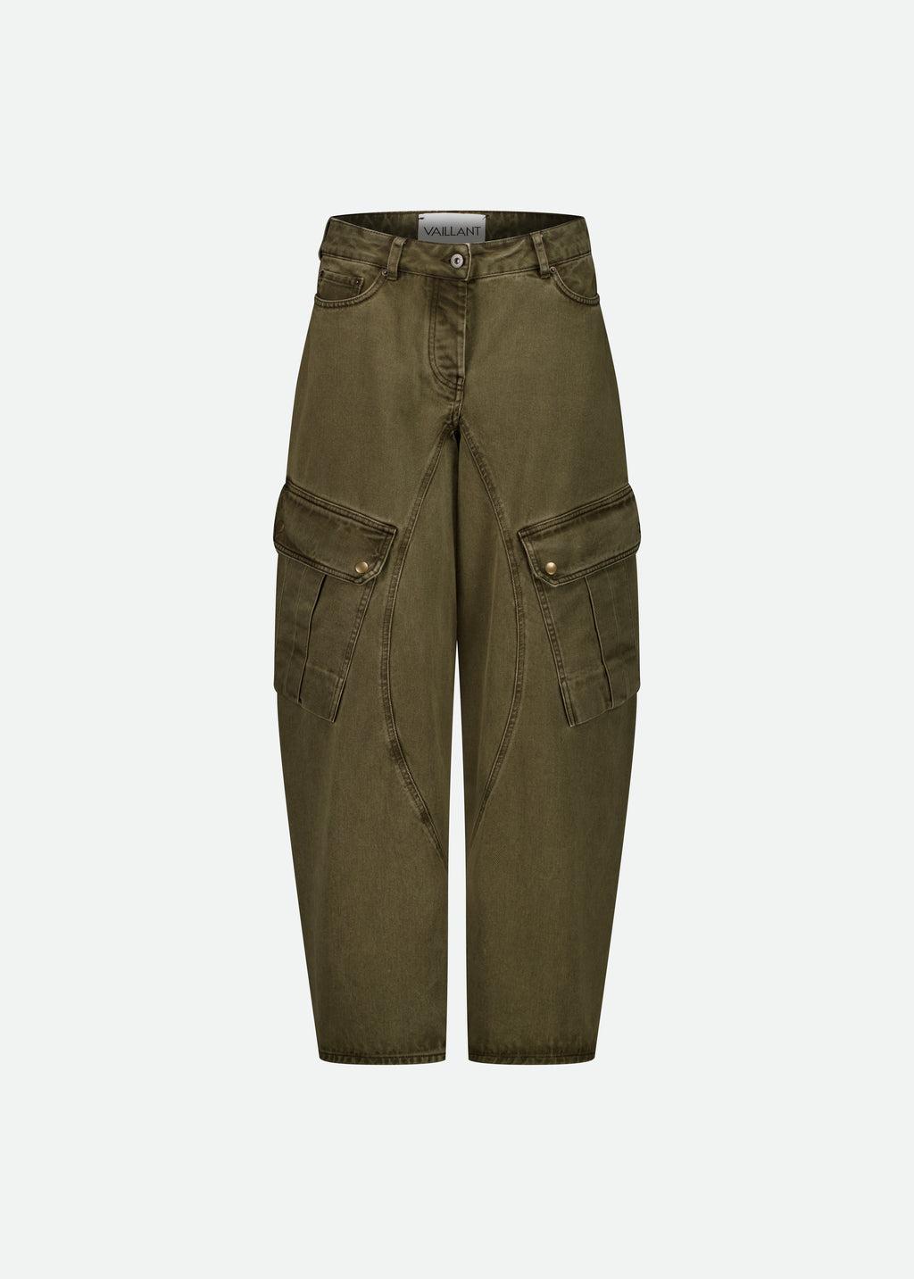DENIM KHAKI PANTS WITH BALLOON CUT LEGS AND CARGO DETAILS - 3 LEFT