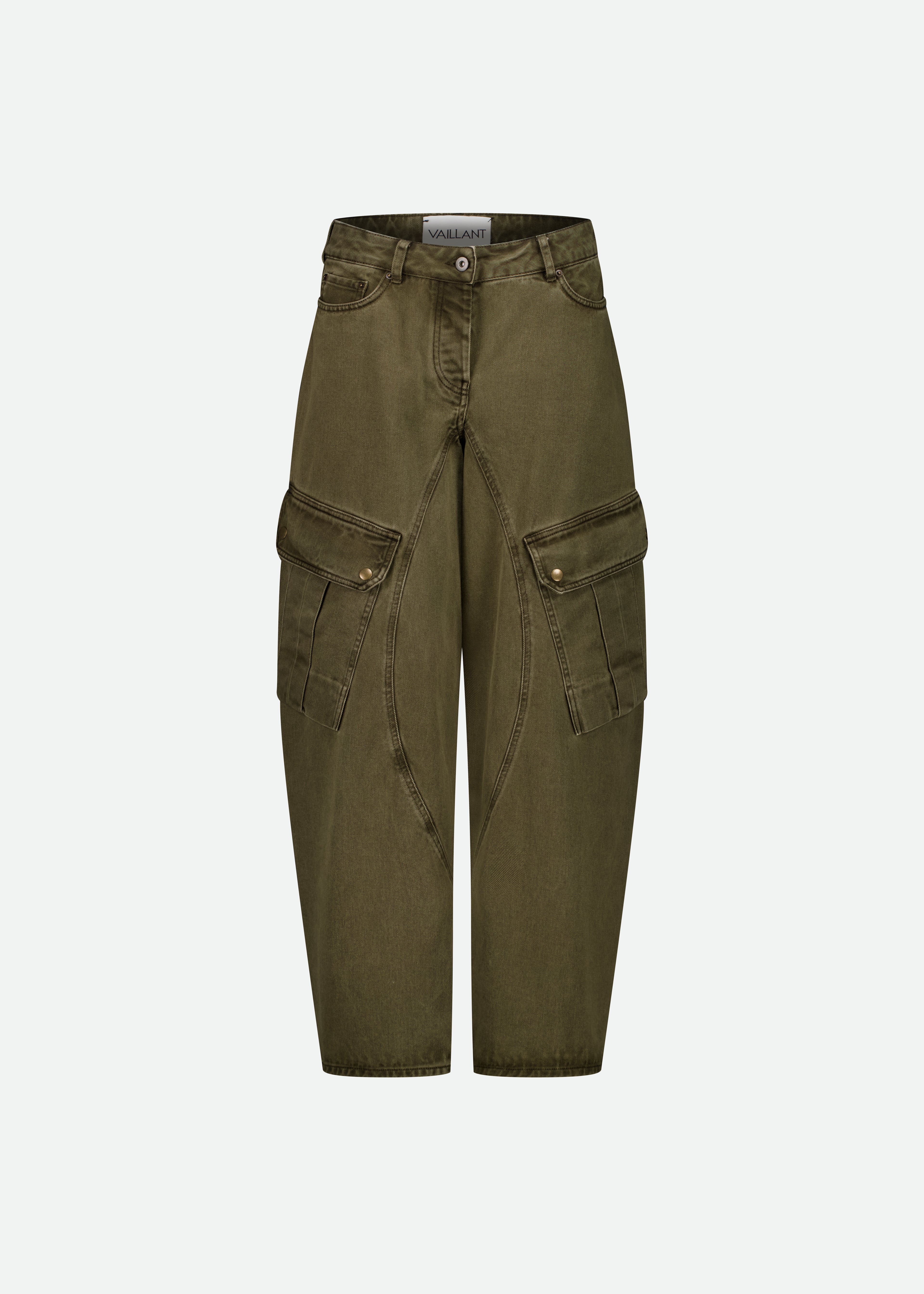 DENIM KHAKI PANTS WITH BALLOON CUT LEGS AND CARGO DETAILS - 3 LEFT