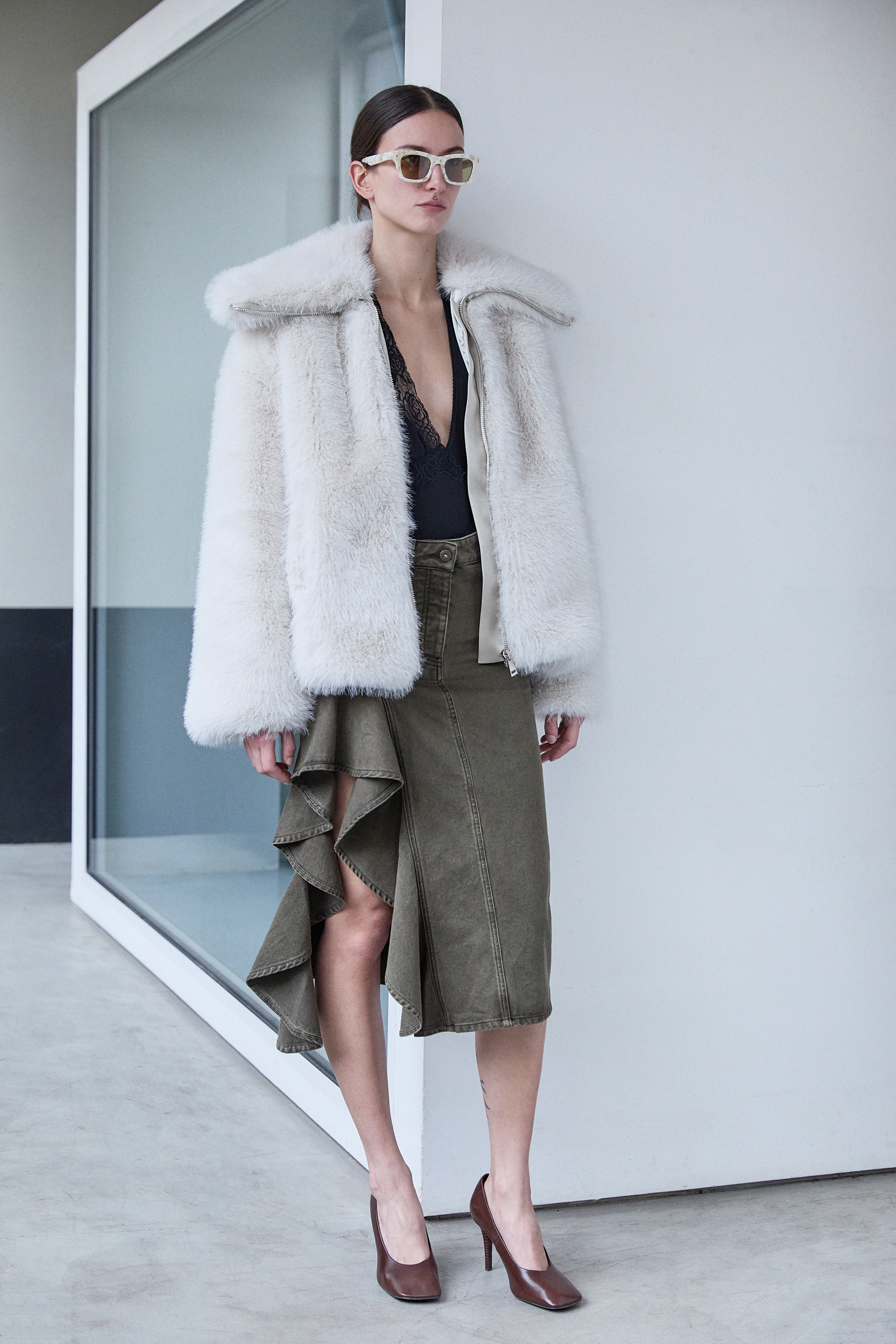 【WENDY JIM】　SKIRT WITH SQUARE BACK GREEN WENDY JIM】 SKIRT WITH SQUARE BACK GREEN WENDY JIM】 SKIRT