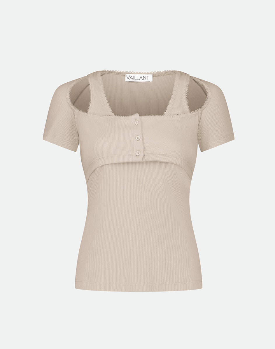 FITTED T-SHIRT WITH BRALETTE & PICOT TRIM DETAILS