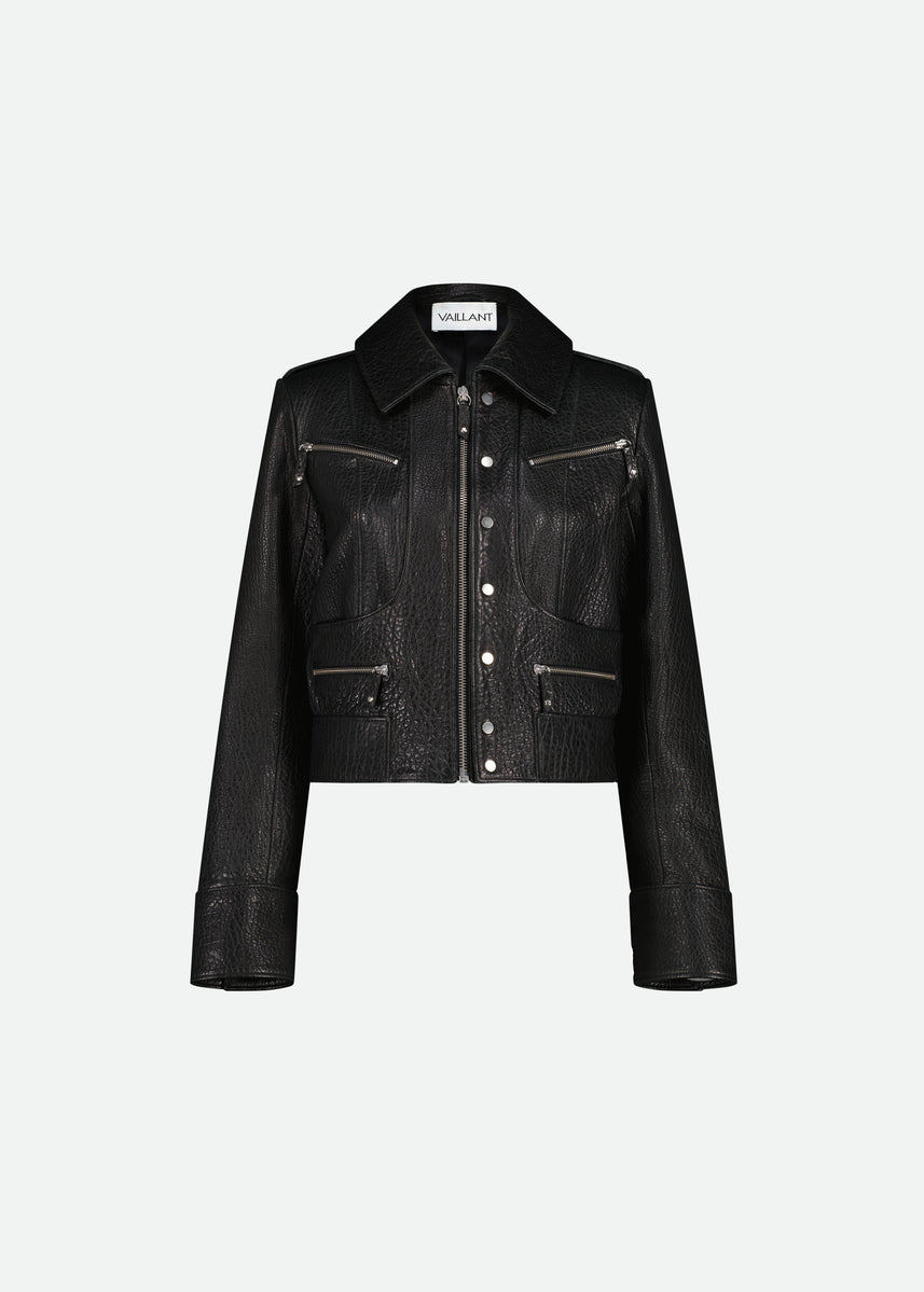 CROPPED LEATHER BIKER JACKET - 3 LEFT