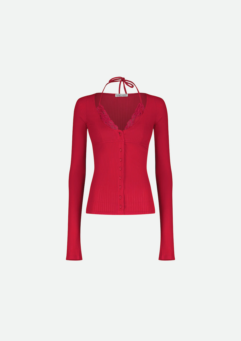 RIBBED JERSEY CARDIGAN WITH BUILT-IN BRA TOP