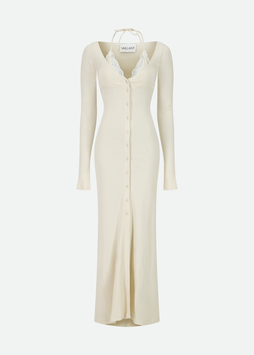 RIBBED JERSEY CARDIGAN DRESS WITH BUILT-IN BRA