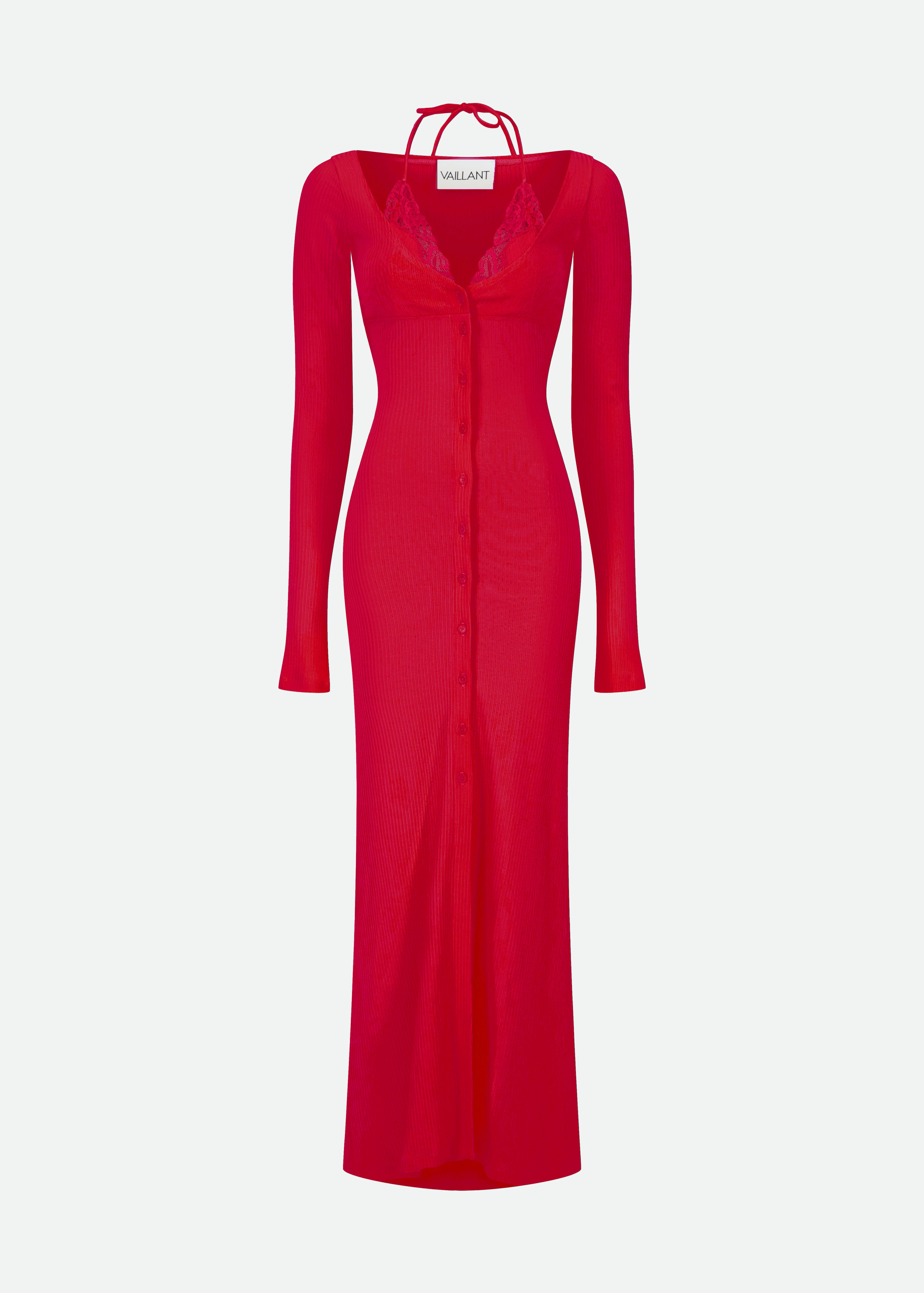 RIBBED JERSEY CARDIGAN DRESS WITH BUILT-IN BRA