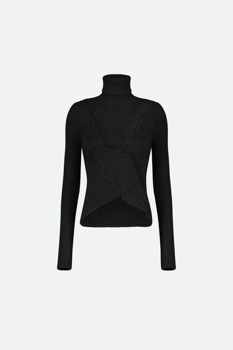 KNIT TURTLENECK WITH LACE DETAILS