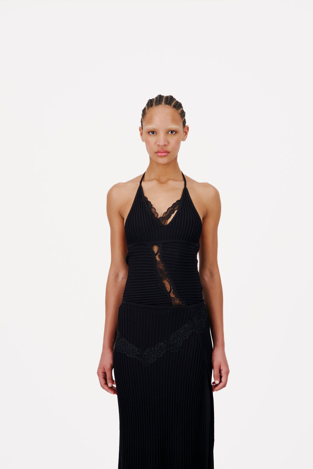 Rib Knit Tank Top With String Halter Neck - Vaillant Studio