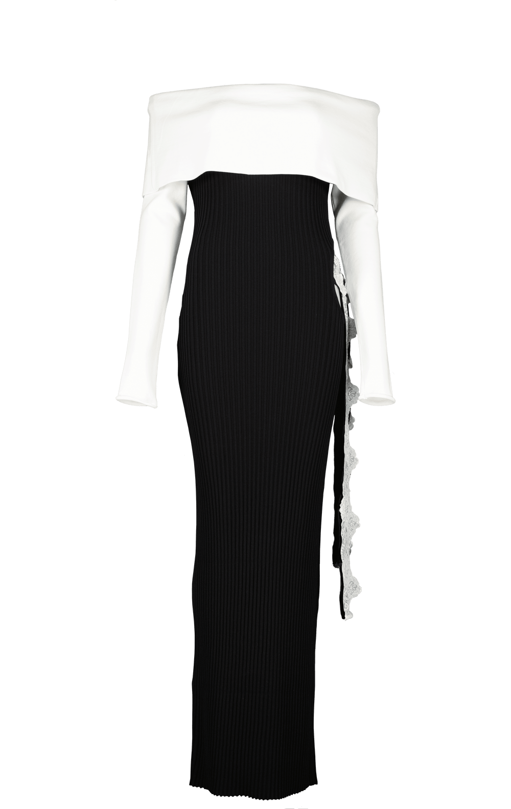 Off Shoulder Knit Dress W/ Shawl + Lace Belt