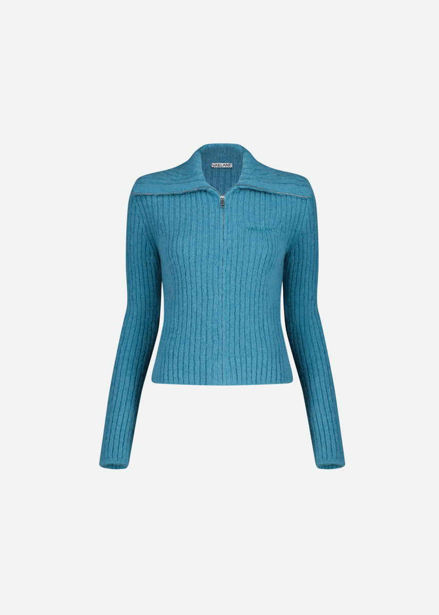 KNITTED POLO WITH OVERSIZE COLLAR AND ZIPPER