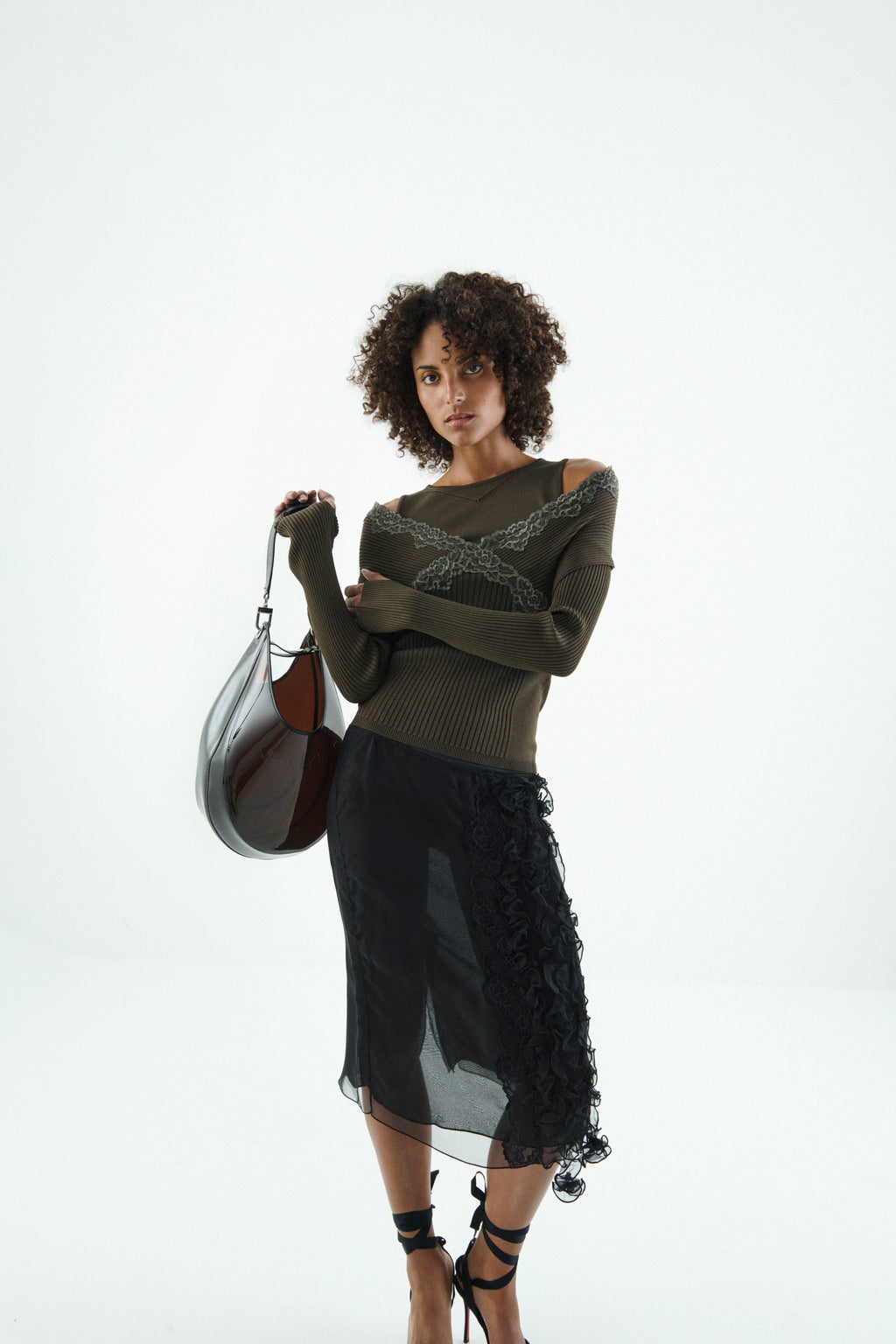 LONG SLEEVE SPLIT OFF-SHOULDER KNIT TOP