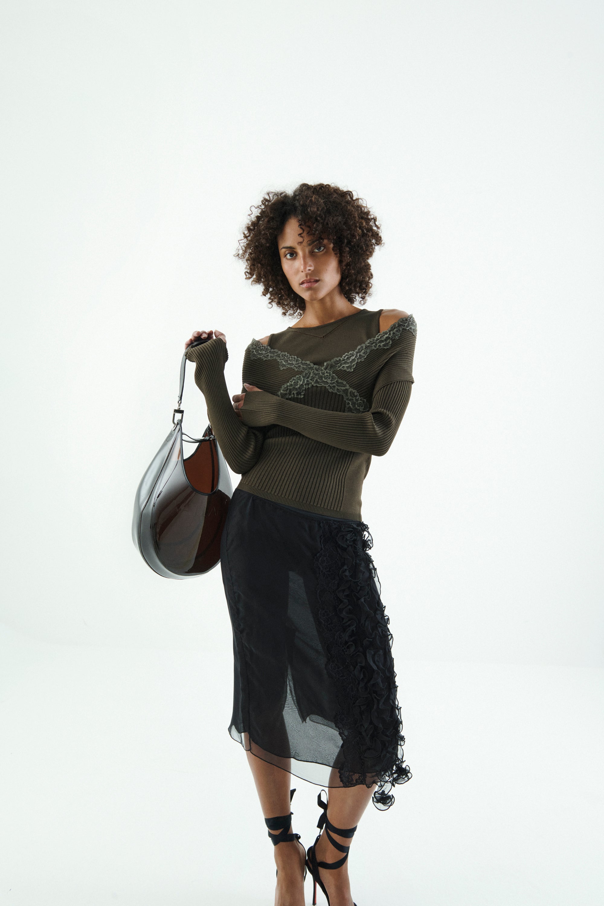 LONG SLEEVE SPLIT OFF-SHOULDER KNIT TOP