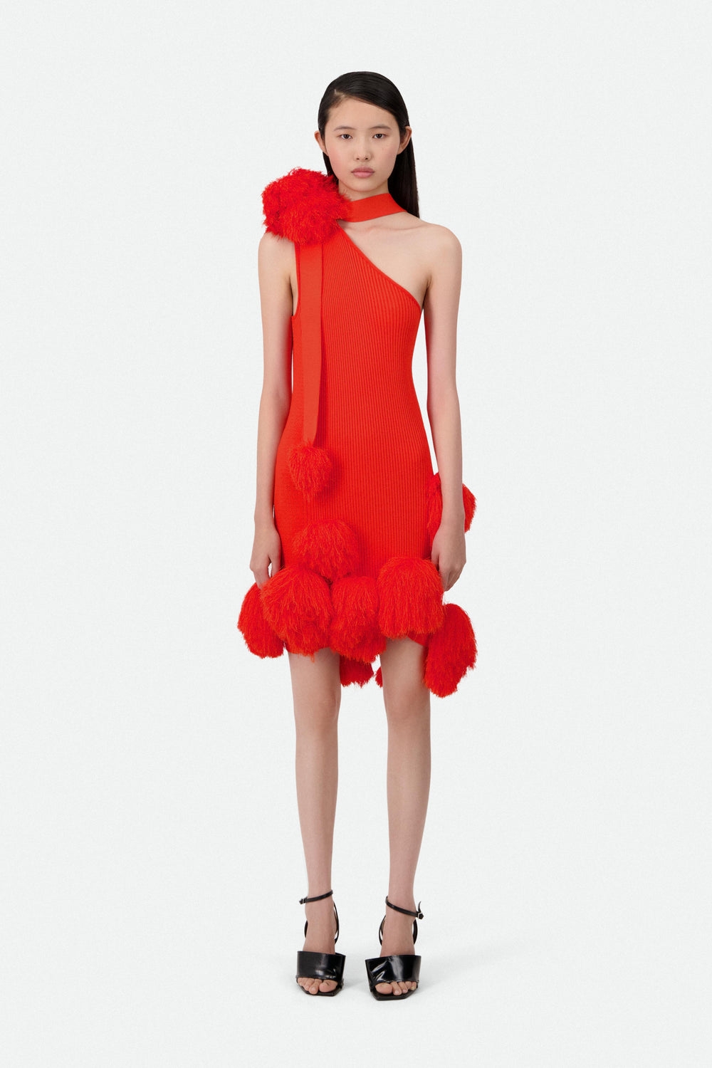 ONE SHOULDER KNIT POMPOM DRESS -  SS25 Runway Pre-Order - Delivery FEBRUARY 25