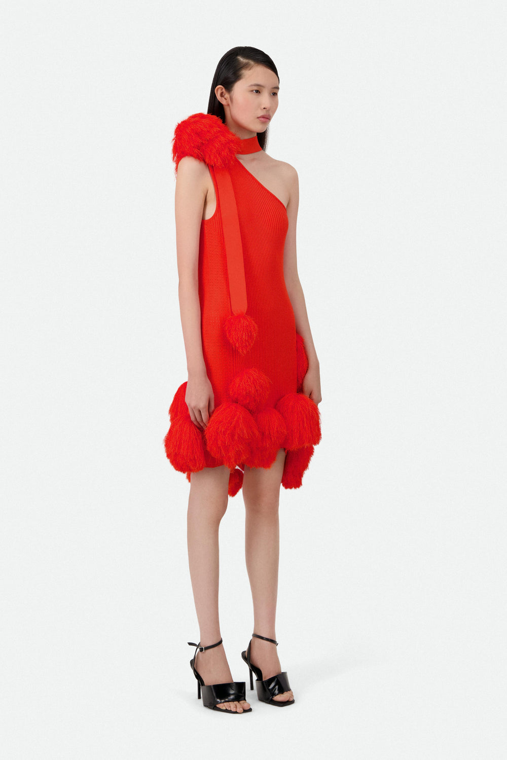 ONE SHOULDER KNIT POMPOM DRESS -  SS25 Runway Pre-Order - Delivery FEBRUARY 25