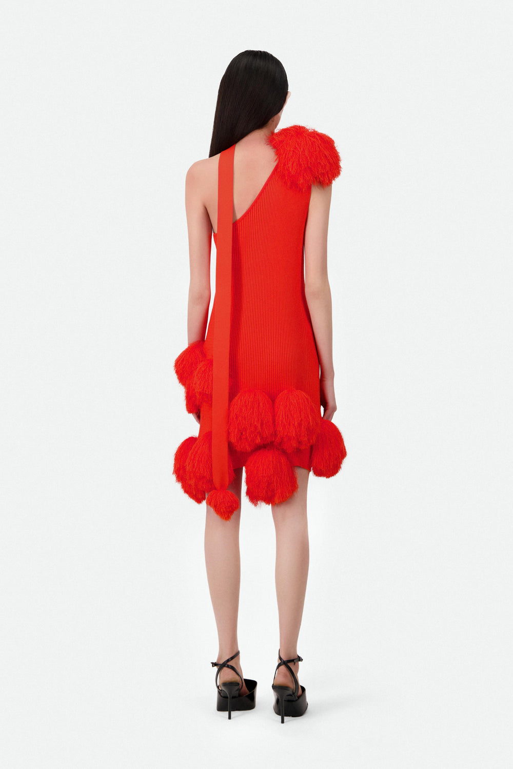 ONE SHOULDER KNIT POMPOM DRESS -  SS25 Runway Pre-Order - Delivery FEBRUARY 25