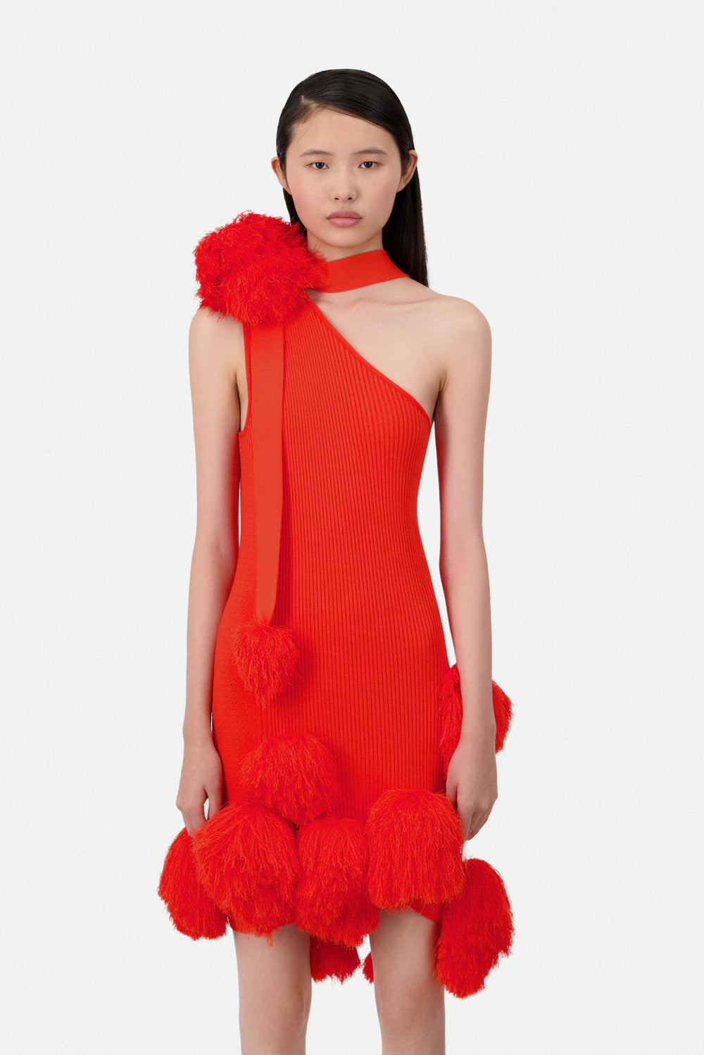 ONE SHOULDER KNIT POMPOM DRESS -  SS25 Runway Pre-Order - Delivery FEBRUARY 25