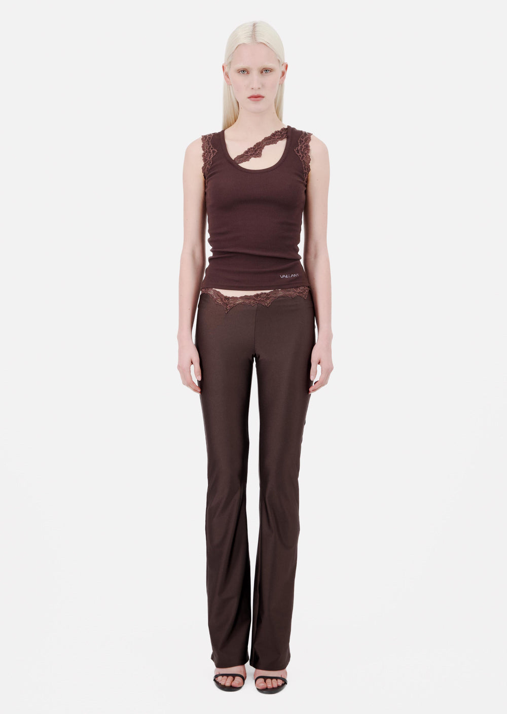 SIGNATURE JERSEY LEGGINGS CHOCOLATE WITH LACE WAISTBAND - Vaillant Studio