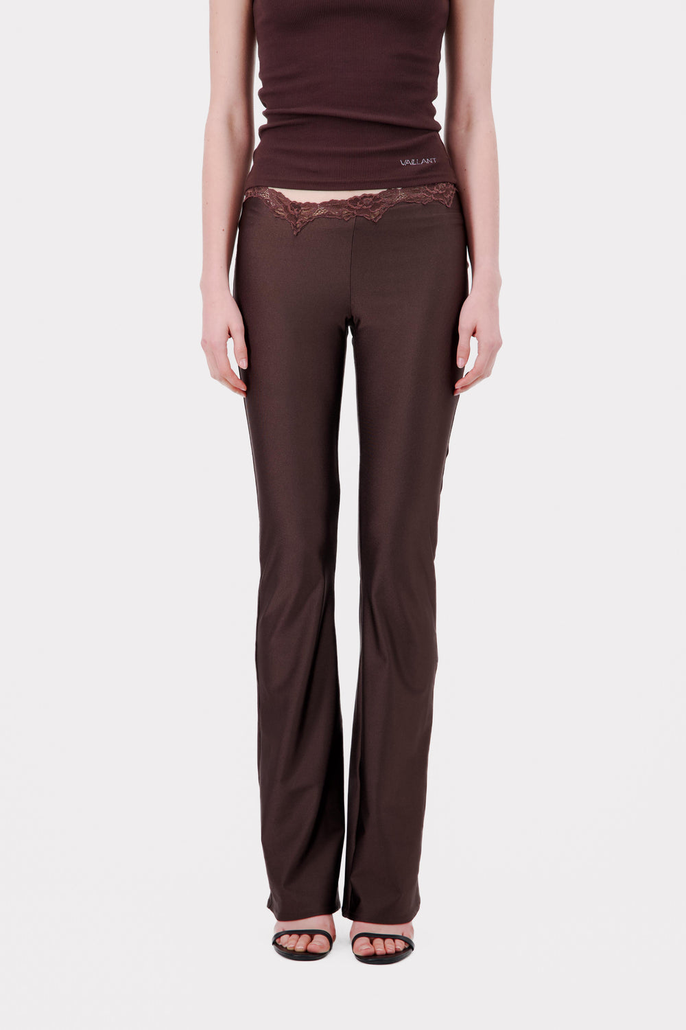 SIGNATURE JERSEY LEGGINGS CHOCOLATE WITH LACE WAISTBAND - Vaillant Studio