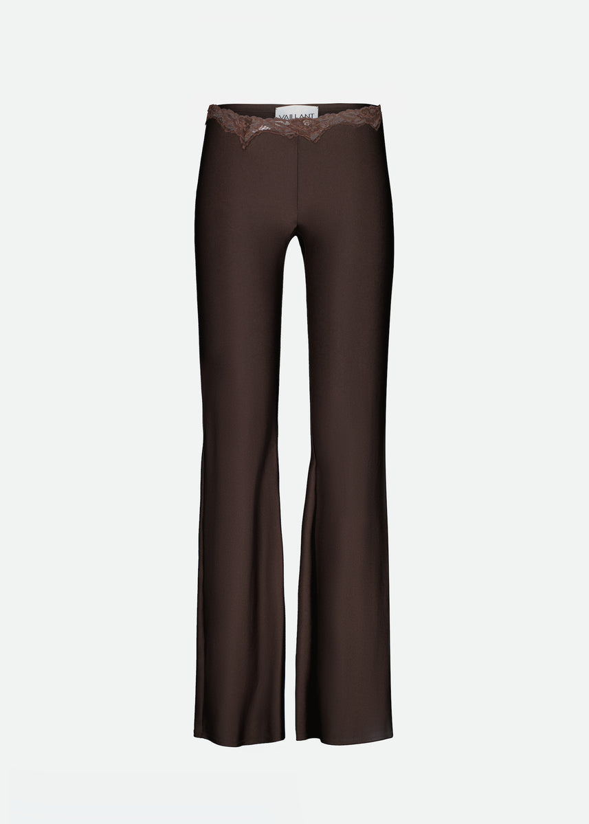 SIGNATURE JERSEY LEGGINGS CHOCOLATE WITH LACE WAISTBAND - Vaillant Studio