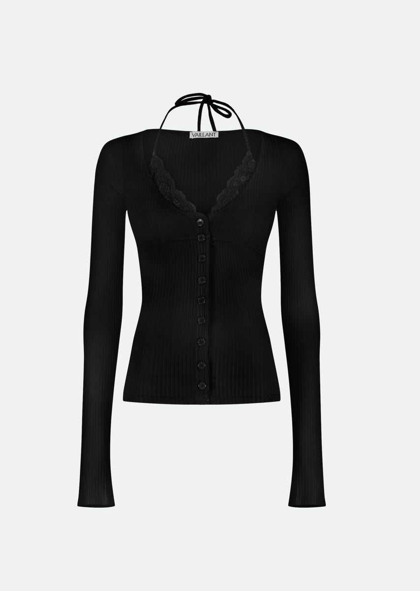 RIBBED JERSEY CARDIGAN WITH BUILT-IN BRA TOP