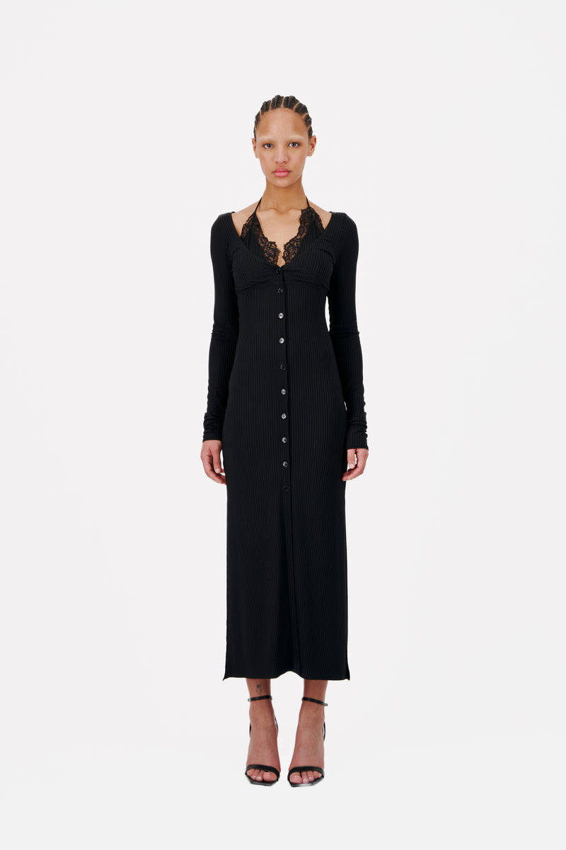 RIBBED JERSEY CARDIGAN DRESS WITH BUILT-IN BRA *