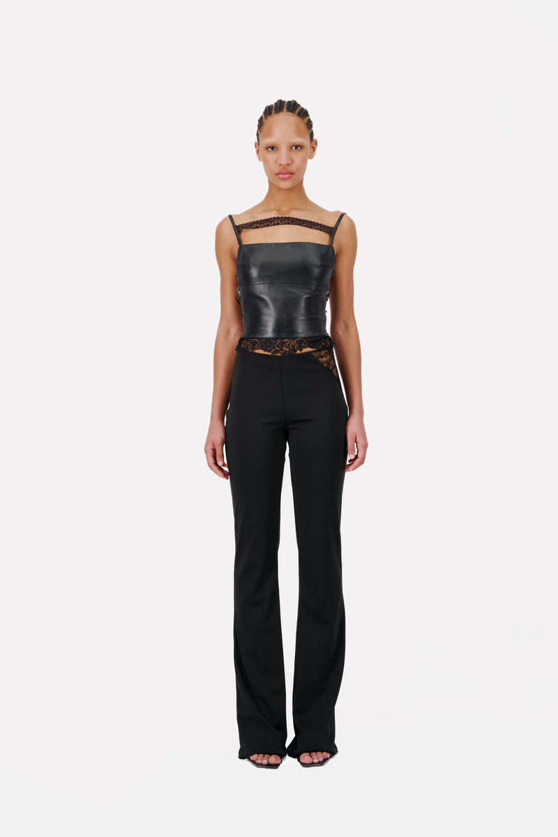 FLARED LEG LEGGINGS WITH LACE HIP CUTOUT