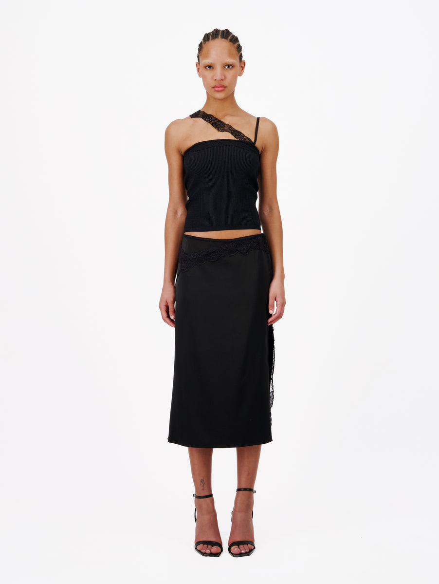 SKIRT WITH LACE DETAILS AND SIDE SLITS