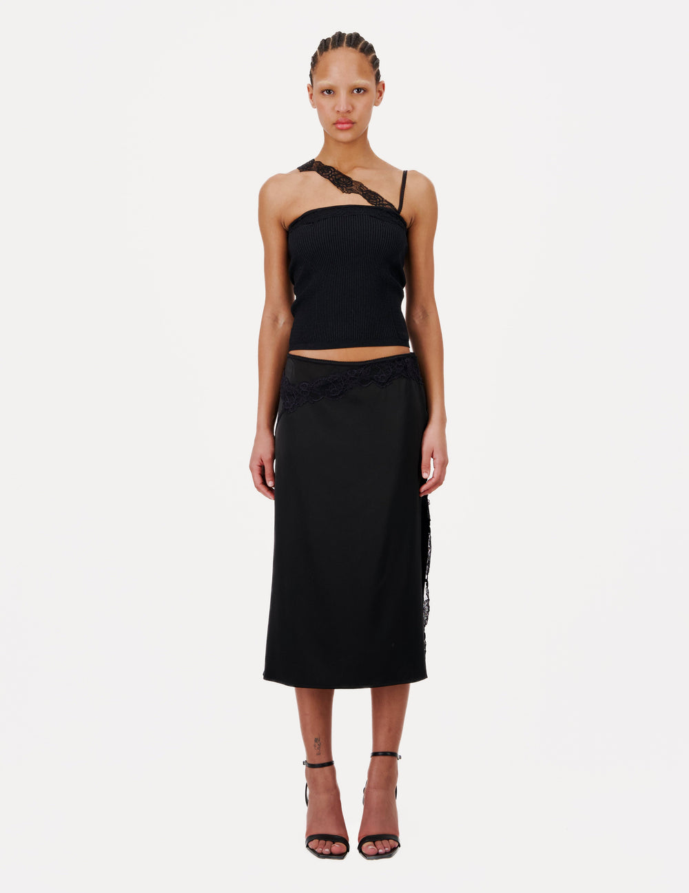 SKIRT WITH LACE DETAILS AND SIDE SLITS - Vaillant Studio