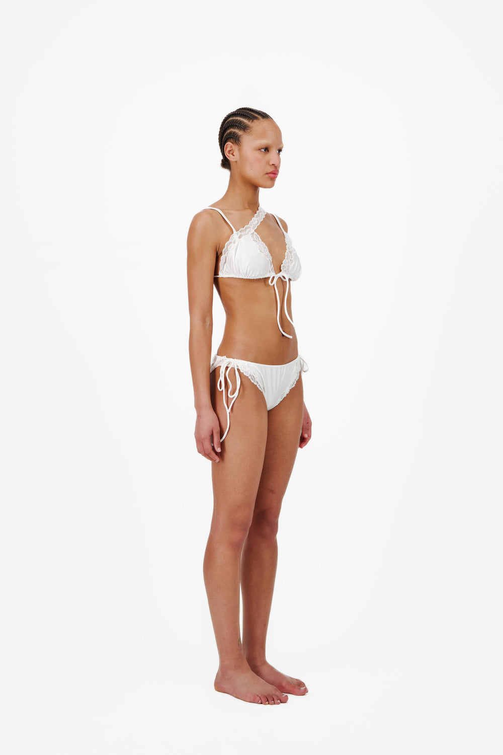 Gathered Hem Bikini Top With Tied Front