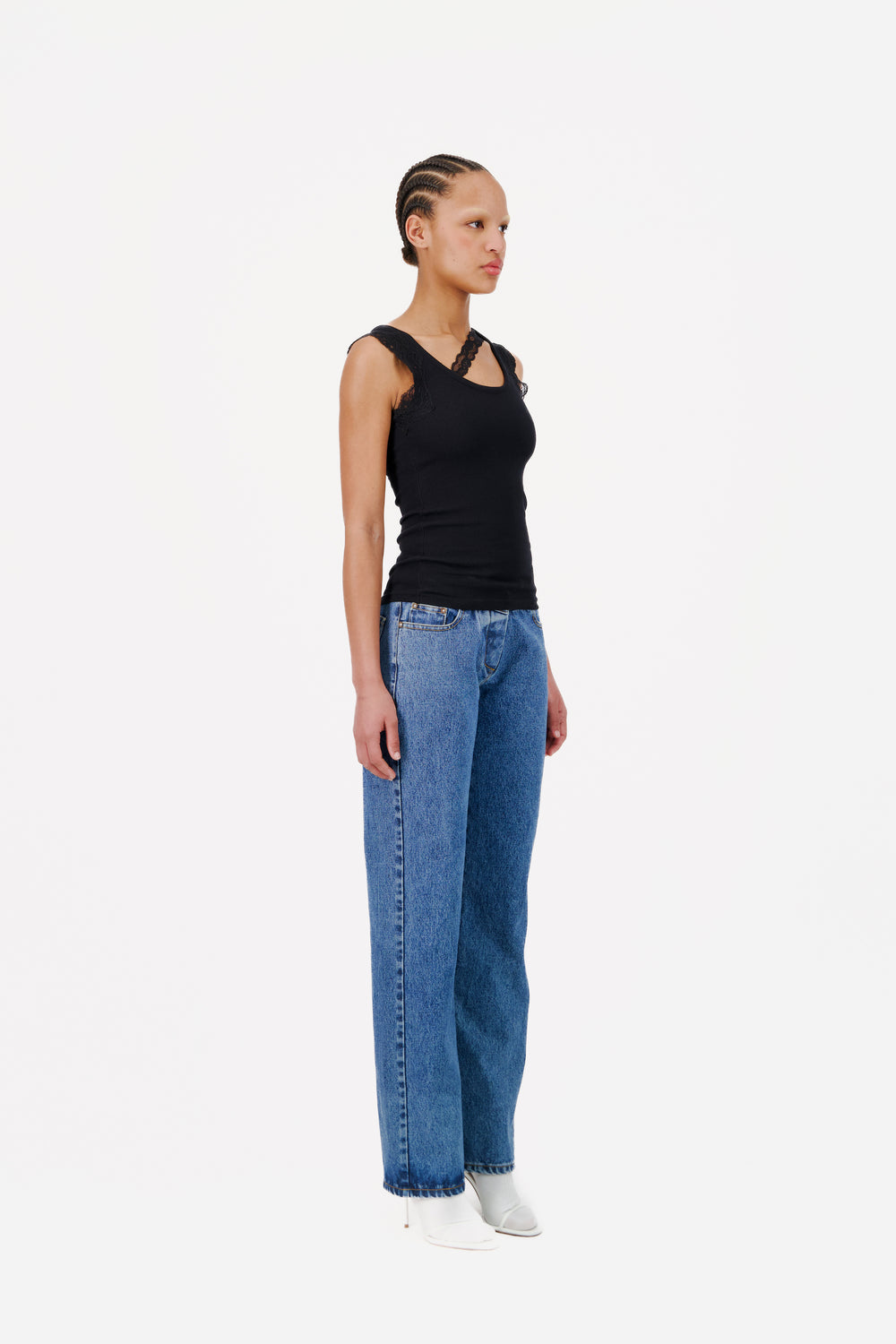 RIBBED TANK TOP WITH LACE TRIM NECKLINE - OUT OF STOCK