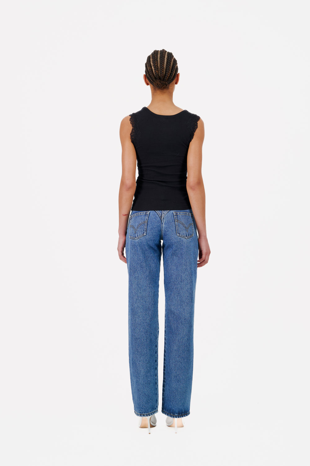 RIBBED TANK TOP WITH LACE TRIM NECKLINE - OUT OF STOCK