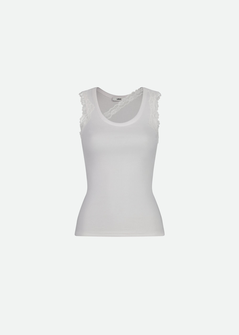 RIBBED TANK TOP WITH LACE TRIM NECKLINE