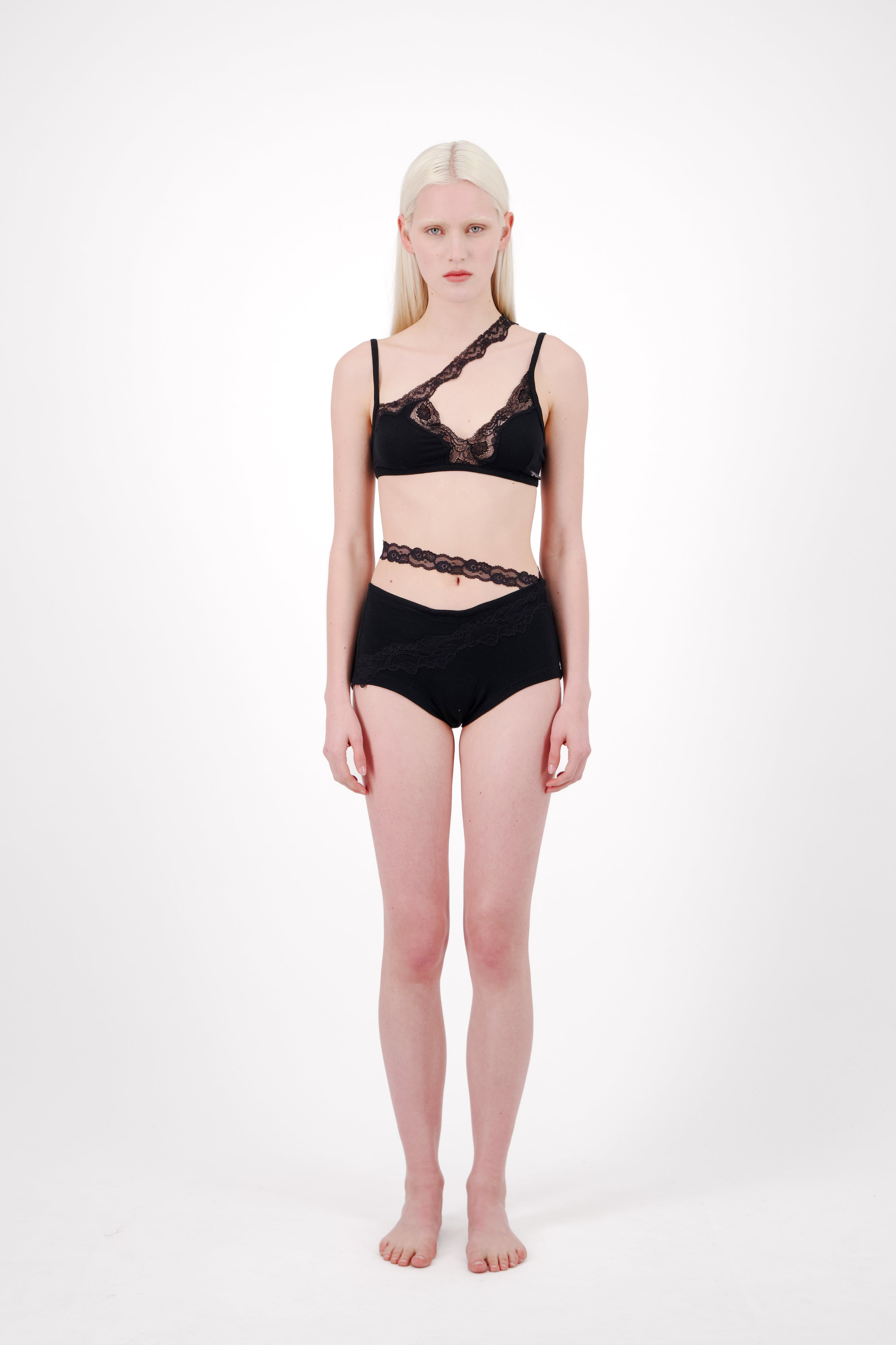 RIBBED COTTON MINI SHORTS WITH LACE DETAIL - Vaillant Studio