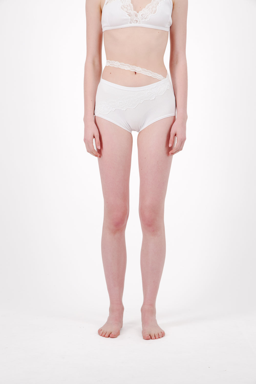 RIBBED COTTON MINI SHORTS WITH LACE DETAIL - Vaillant Studio