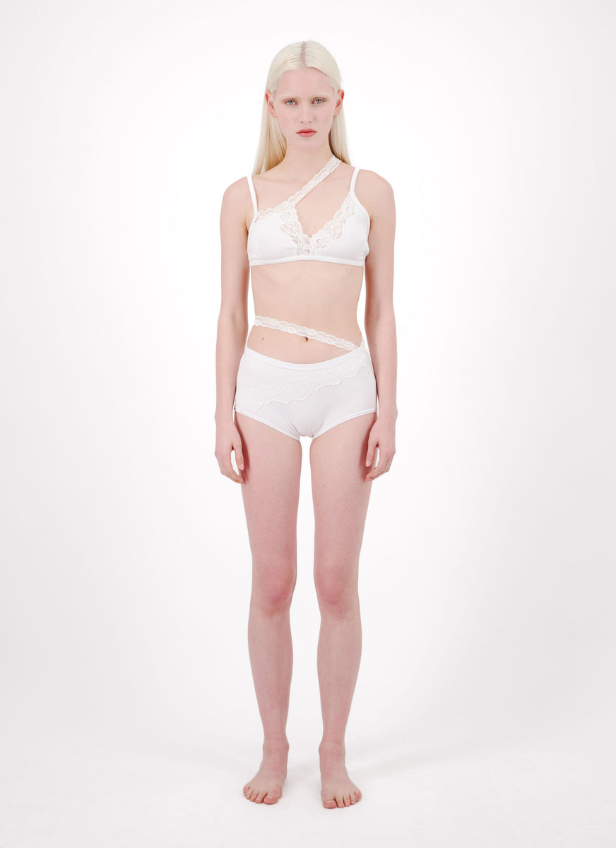 Ribbed Jersey Panty Slip With Asymmetric Lace Trim