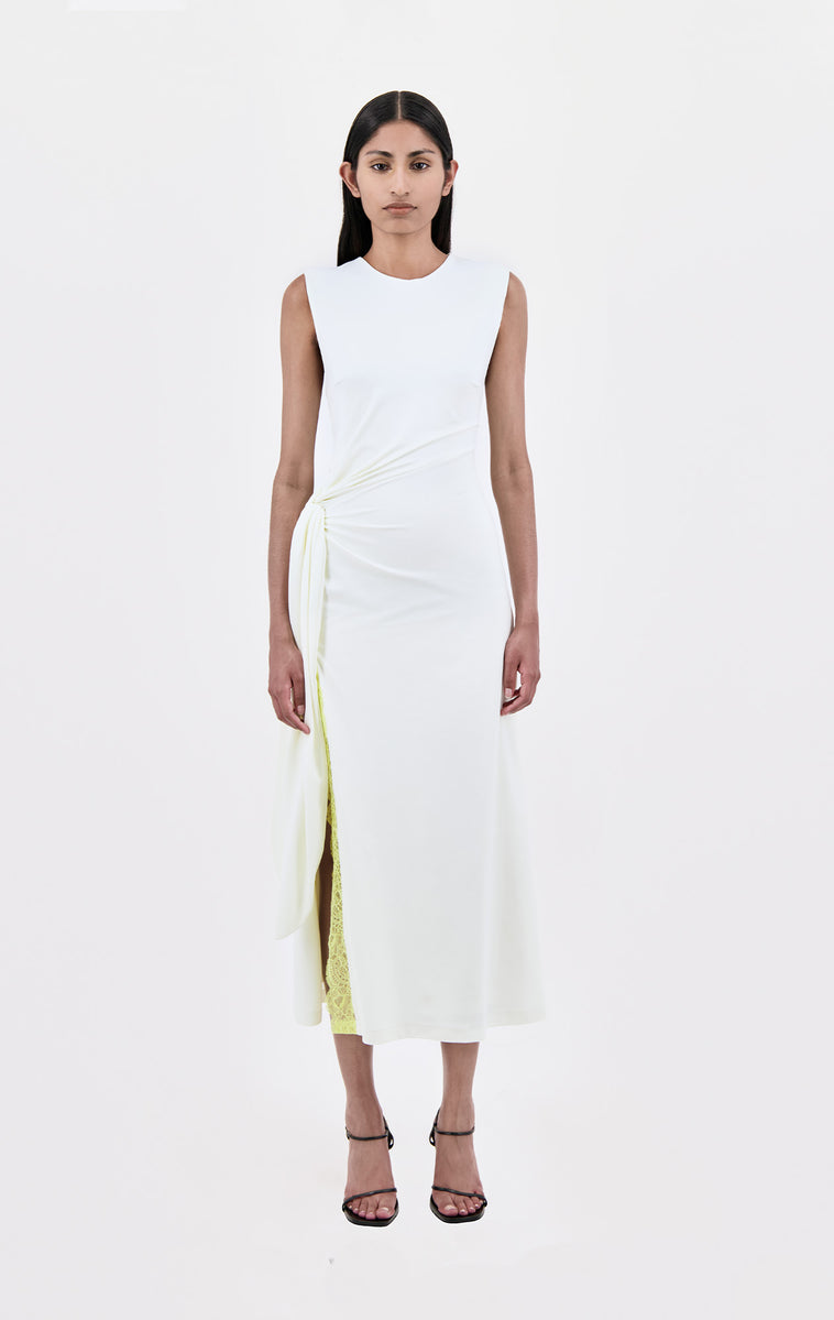 Halter Neck Jersey Dress With Asymmetric Draping