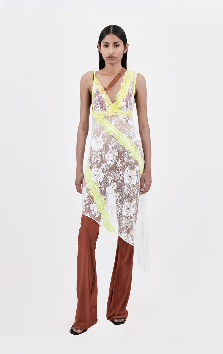 Asymmetric Slip Dress With Lace Trim - Last one