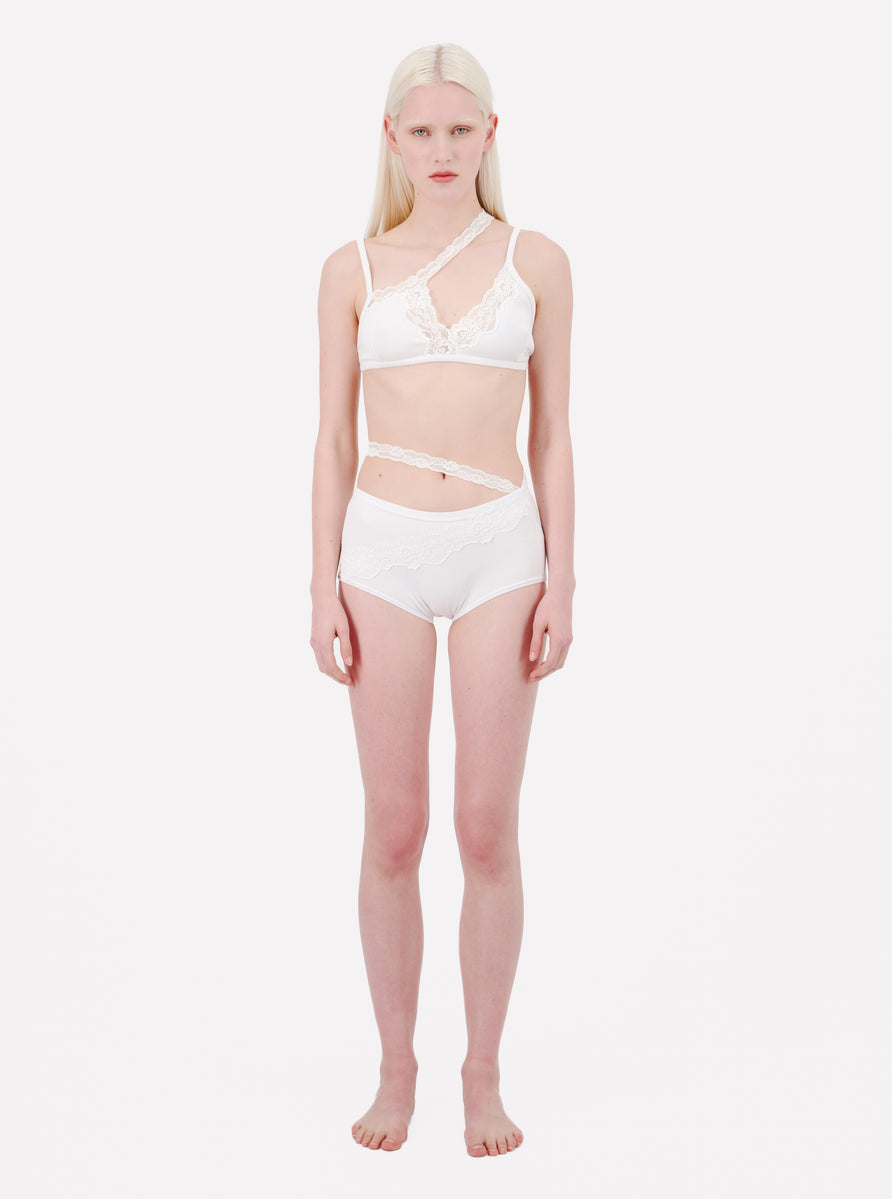 Ribbed Jersey Panty Slip With Asymmetric Lace Trim